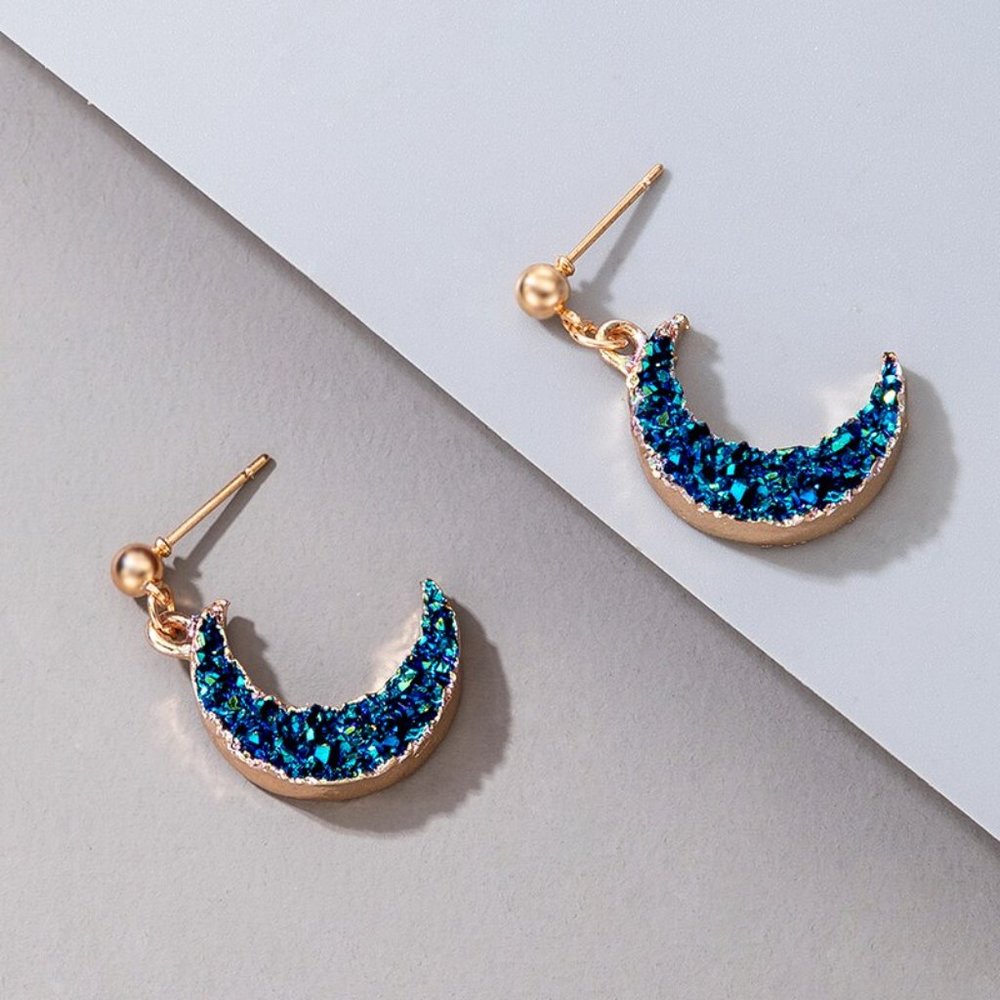 Druzy Crystal Blue Moon Dangle Earrings - Picture 5 of 5